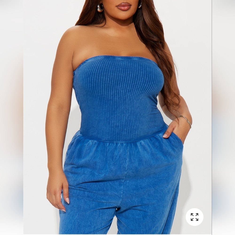 Fashion Nova Strapless Blue Jumpsuit - Picture 7 of 8